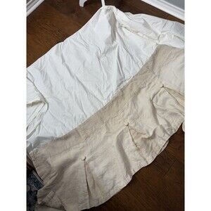 Pottery Barn Structured Pleated Button Bed skirt Linen Flax queen  Size 14” Drop